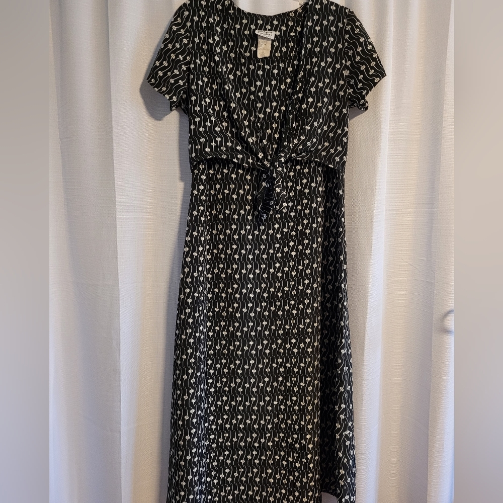 VTG PROMISES PROMISES Dress Size 12 Maxi Long black white Pattern